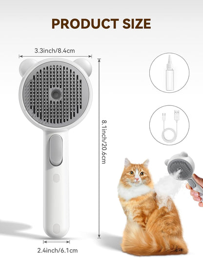 Cat Steam Brush, Brushes for Indoor Cats with Release Button, Dual Speed Spray USB Rechargeable Grooming Supplies, Cat Brush for Shedding Suitable for All Long-haired and Short-haired Pets