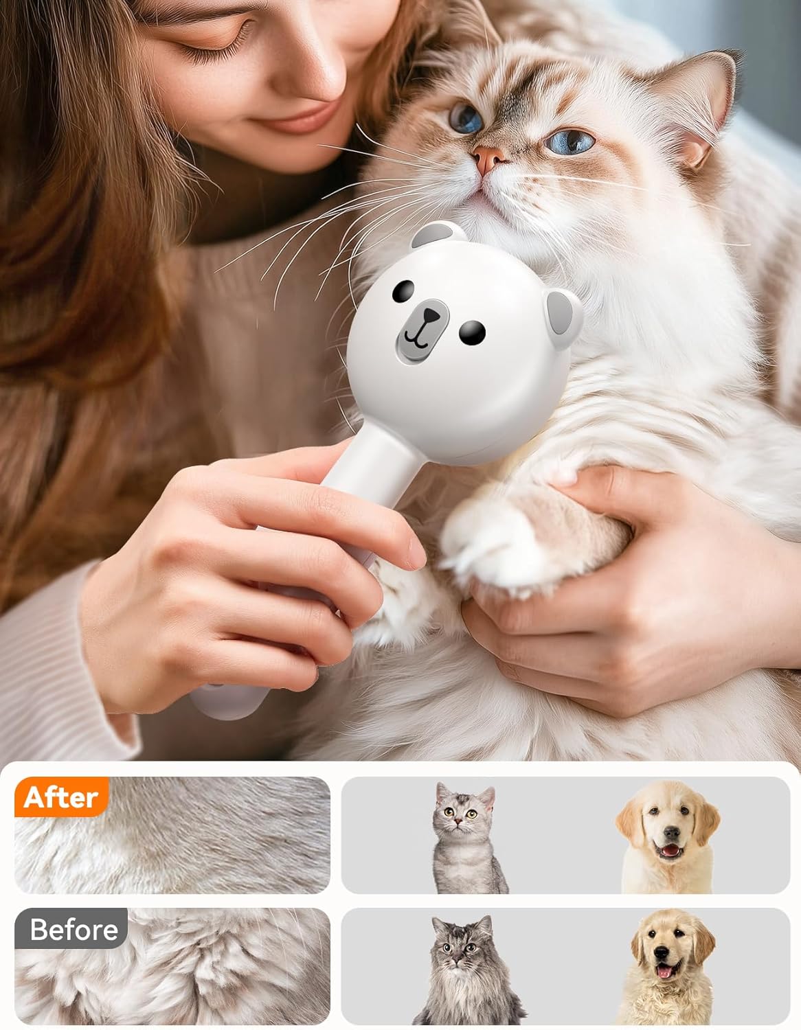 Cat Steam Brush, Brushes for Indoor Cats with Release Button, Dual Speed Spray USB Rechargeable Grooming Supplies, Cat Brush for Shedding Suitable for All Long-haired and Short-haired Pets