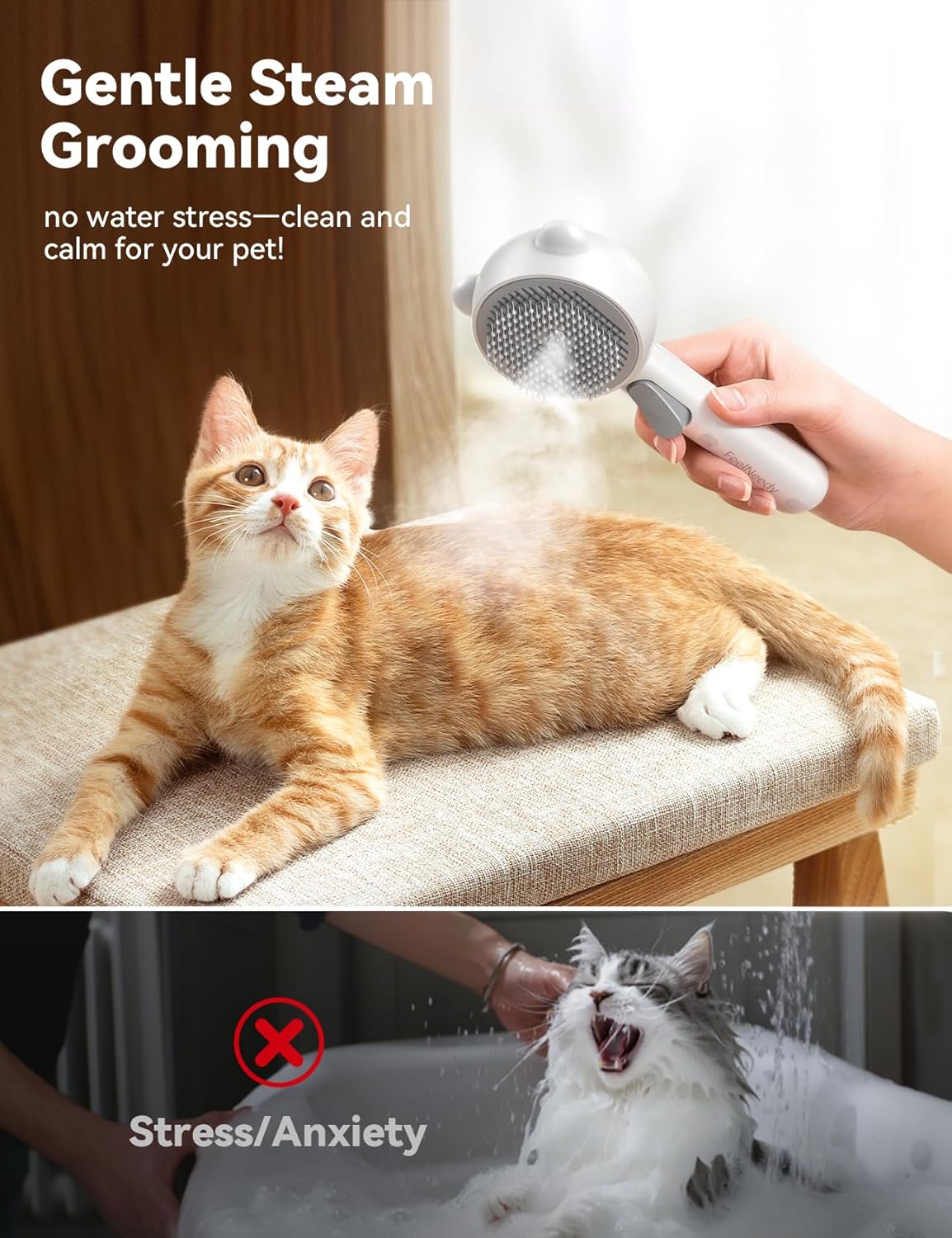 Cat Steam Brush, Brushes for Indoor Cats with Release Button, Dual Speed Spray USB Rechargeable Grooming Supplies, Cat Brush for Shedding Suitable for All Long-haired and Short-haired Pets