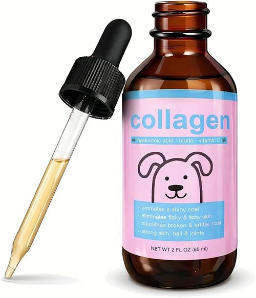 Liquid Collagen for Dogs & Cats – Grass-Fed Collagen Peptides with Biotin, Vitamin C & Hyaluronic Acid, Supports Skin & Coat Health